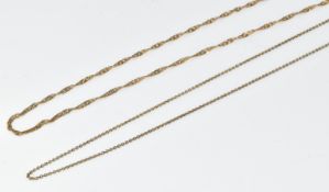 Two 9ct gold chains, 3g, 42 & 46cm