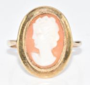 A 9ct gold ring set with a cameo, 3.9g, size N