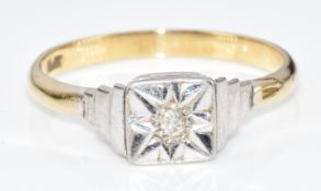 An 18ct gold ring set with a diamond in a platinum illusion setting, 2.2g, size L