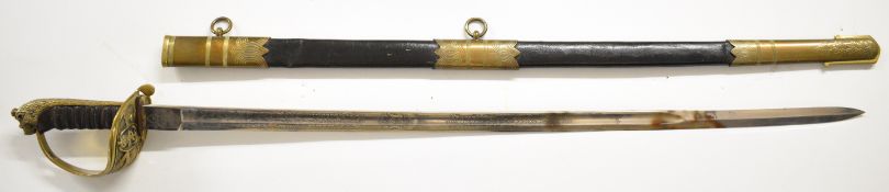 British Royal Navy Officer's dress sword, the etched 79cm blade decorated with Royal Cypher and