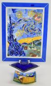 Two pieces of Mdina Fusion Scenes glass comprising a dish (14.5x14.5cm) and a panel (43x33cm) both
