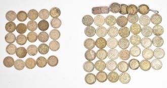 Silver 3d coins comprising approximately 34g of pre-1920 and approximately 62.5g of pre-1947