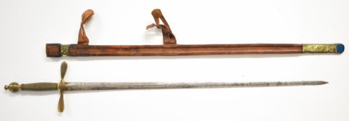 Eastern or similar ceremonial sword with 74cm blade, brass crossguard, wire wrapped handle and