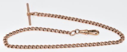 A 9ct rose gold Albert / watch chain made up of curb links, 22.9g, 34cm
