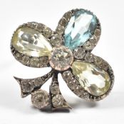 A silver gilt c1900 clover / shamrock brooch set with paste, 2.8 x 2.6cm