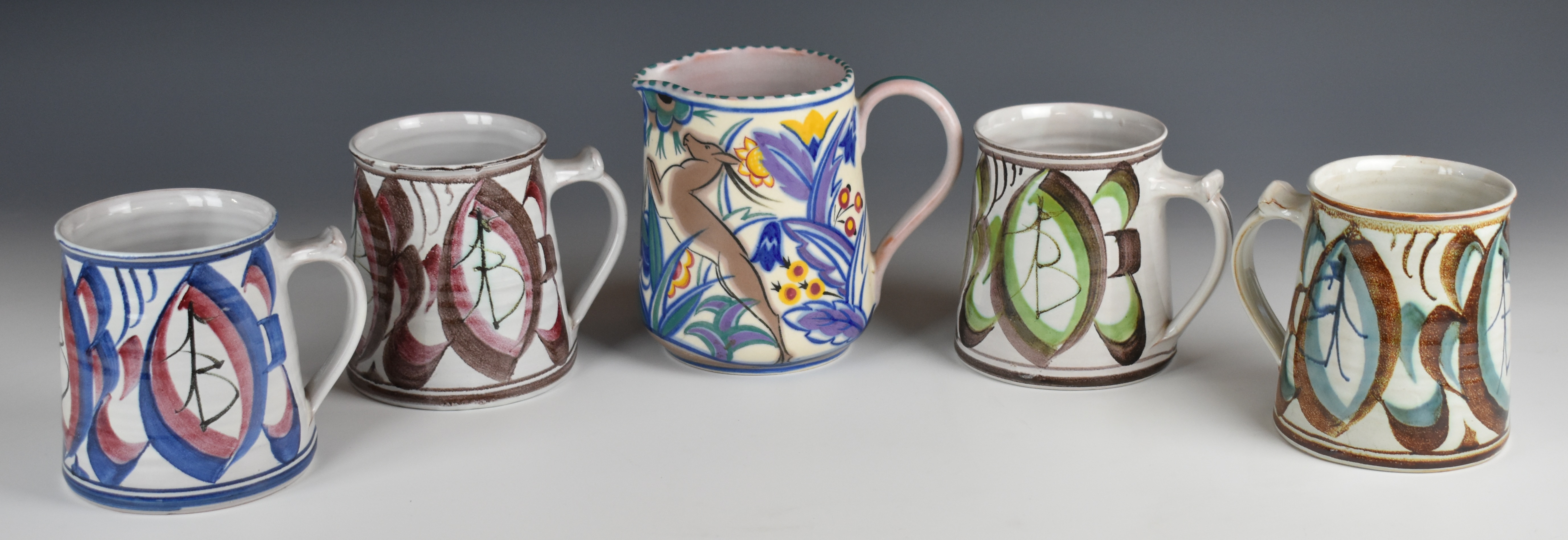 Poole Pottery jug and four Alan Caiger Smith tankards - Image 2 of 4