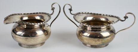American or similar silver sugar bowl and milk jug, each marked sterling silver to bases, width of