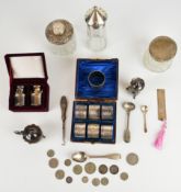 Hallmarked silver items comprising feature hallmarked bookmark, pepper, mustard, napkin ring, two