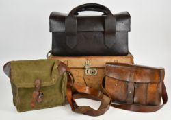 Collection of leather storage cases, potentially medical boxes, including two larger examples, one