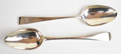 Two Georgian hallmarked silver Old English pattern table spoons, both London 1895, maker's mark