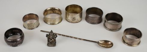 Seven various hallmarked silver napkin rings together with a Martyn Pugh modern hallmarked silver