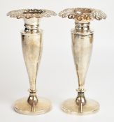 Victorian or Edward VII pair of hallmarked silver trumpet vase with pierced rims, Chester 1901,