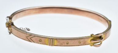A 9ct rose gold bangle in the form of a buckle, Chester 1917, 7.4g