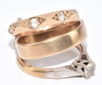 A 9ct gold charm in the form of a wedding band, eternity ring and engagement ring, 2.5g