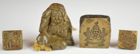 19thC resin or similar Japanese Buddha okimono, bronze Indian seal, probably for Jaipur and two