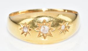 An 18ct gold ring set with two diamonds (one missing), Chester 1915, 3.5g, size N