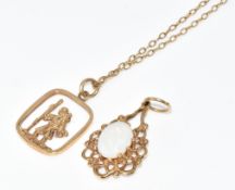 A 9ct gold St Christopher, 9ct gold pendant set with an opal and a 9ct gold chain, 3.7g