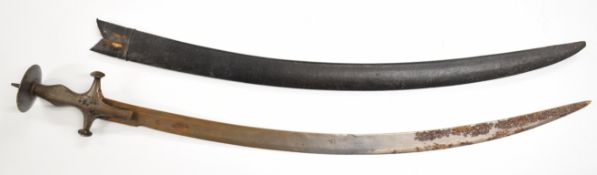 Indian Talwar sword in tooled leather scabbard, length 90cm. PLEASE NOTE: WE ARE NOT ABLE TO OFFER