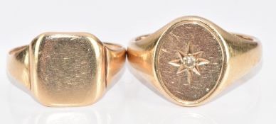 Two 9ct gold signet rings, one set with a diamond in a star setting, 10g, size Q