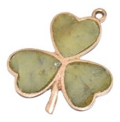 A 9ct gold pendant in the form of a shamrock set with Connemara marble, 1.4g, 1.8cm