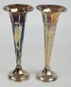 Pair of George V hallmarked silver trumpet vases, Sheffield 1918, maker James Deakin & Sons,