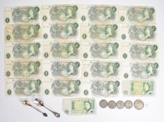 1900 Queen Victoria half crown, 1838 Queen Victoria Maundy penny, four pre 1947 half crowns (55g),