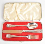Victorian hallmarked silver cutlery set comprising spoon, fork and knife, London 1872, maker