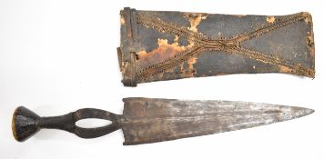 18th/19thC African tribal sword in sheath, Democratic Republic of the Congo, Ngombe / Poto / Doko