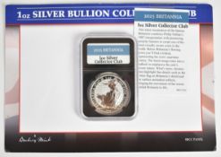 2025 1oz silver Britannia coin, in slab with paperwork