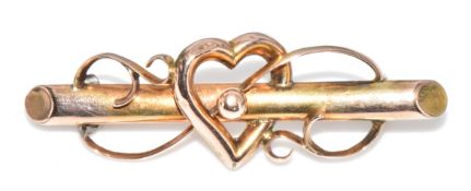 Edwardian 9ct gold brooch in the form of a heart, 2g, 4cm
