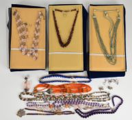 Five strand beaded Alexandrite necklace with certificate, beaded garnet necklace with silver clasp