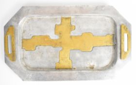David Marshall (Scottish Brutalist artist) aluminium and brass tray, length 44cm