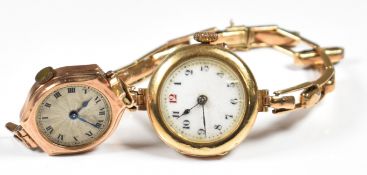 Two unnamed 9ct gold ladies wristwatches, one with blued hands, black Roman numerals and silver