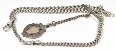Two hallmarked silver Alberts / watch chains with separate T bar and fob, 67.2g