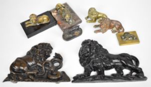 Georgian and later brass, bronze and other lion figures, tallest 14cm