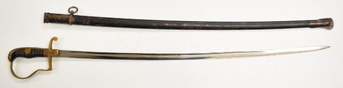 German WW2 period Officer's sword with 76cm single edged single fullered blade, FW Holler,