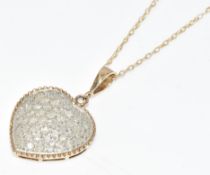 A 9ct gold heart shaped pendant set with diamonds, on 9ct gold chain, 3.7g, 45.5cm