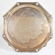 Art Deco Walker & Hall octagonal hallmarked silver salver or tray with shell decoration to the