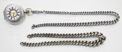 Two silver fob watch chains / pocket watch chains (73g) and silver fob watch set with guilloché
