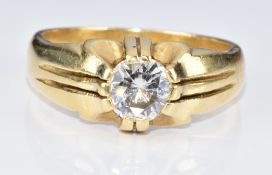 An 18ct gold ring set with a round cut diamond of approximately 0.95ct, 8.8g, size R