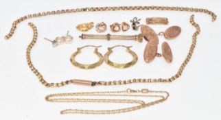 A pair of 9ct gold hoop earrings with faceted decoration, Edwardian 9ct rose gold cufflinks with