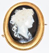 Victorian brooch set with an agate cameo of a young man, 22g, 3.8 x 4.7cm