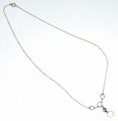 A c1910 9ct gold necklace with quartz, spinel and tourmaline, 4g, 43cm