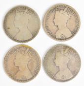 Four Queen Victoria Gothic florins, weight 42g