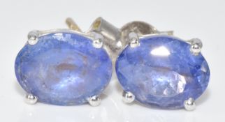 A pair of 14k white gold earrings set with oval cut AAA tanzanites, total 3.3ct, 2.2g