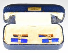 A pair of 9ct gold cufflinks set with lapis lazuli, 9.6g