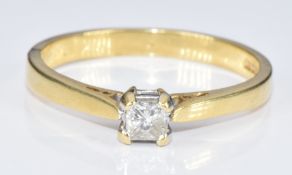 An 18ct gold ring set with princess cut diamond of approximately 0.2ct, 2.6g, size N