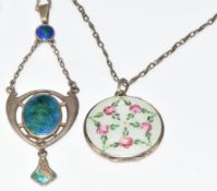 Art Nouveau hallmarked silver pendant set with enamel (enamel missing to drop section) by Charles