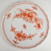 Meissen shallow charger with floral decoration and blue crossed swords mark verso, diameter 33cm