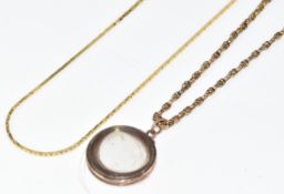 Georgian yellow metal locket, c1880 9ct gold chain with barrel clasp (42cm, 3.4g) and a 9ct gold
